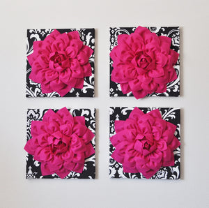 Hot Pink 3d Flower Decor Hot Pink Dahlia Wall Decor on Black and White Damask - Daisy Manor