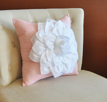 Load image into Gallery viewer, Throw Pillow White Dahlia on Light Pink Pillow 14x14 Flower Pillow - Daisy Manor
