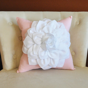 Throw Pillow White Dahlia on Light Pink Pillow 14x14 Flower Pillow - Daisy Manor