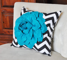 Load image into Gallery viewer, Pillows, Flower Pillows, Decorative Throw Pillows, Throw Pillow, Turquoise Pillows, Decorative Pillows, Black Chevron,  Nur - Daisy Manor

