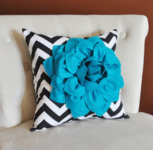 Load image into Gallery viewer, Pillows, Flower Pillows, Decorative Throw Pillows, Throw Pillow, Turquoise Pillows, Decorative Pillows, Black Chevron,  Nur - Daisy Manor
