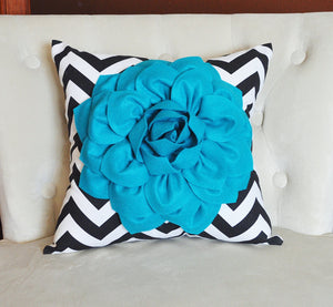 Pillows, Flower Pillows, Decorative Throw Pillows, Throw Pillow, Turquoise Pillows, Decorative Pillows, Black Chevron,  Nur - Daisy Manor