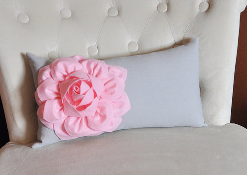 Decorative Lumbar Pillow Light Pink Dahlia on Gray Lumbar Pillow 9 x 16 - Nursery Pillow - Home Decor - - Daisy Manor