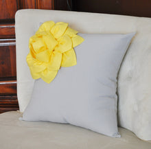 Load image into Gallery viewer, Decorative Pillows Yellow Corner Dahlia on Gray Pillow for Couch 14 X 14 - Throw Pillow - Yellow and Gray Home Decor - - Daisy Manor
