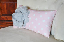 Load image into Gallery viewer, Decorative Lumbar Pillow Gray Dahlia on Light Pink and White Polka Dot Lumbar Pillow 9 x 16 - Daisy Manor
