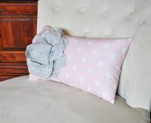 Load image into Gallery viewer, Decorative Lumbar Pillow Gray Dahlia on Light Pink and White Polka Dot Lumbar Pillow 9 x 16 - Daisy Manor
