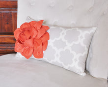 Load image into Gallery viewer, Lumbar Pillow Coral Dahlia on Neutral Gray Tarika Lumbar Pillow 9 x 16 - Daisy Manor
