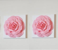 Load image into Gallery viewer, Two Wall Hangings -Light Pink Roses on White 12 x12&quot; Canvases Wall Art- Baby Nursery Wall Decor- - Daisy Manor
