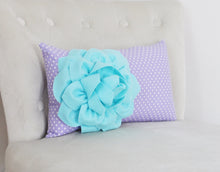 Load image into Gallery viewer, Polka Dot Lumbar Pillow Aqua Dahlia on Lavender and White Polka Dot Lumbar Pillow 9 x 16 - Daisy Manor
