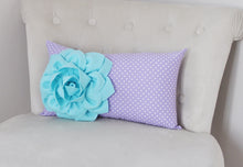 Load image into Gallery viewer, Polka Dot Lumbar Pillow Aqua Dahlia on Lavender and White Polka Dot Lumbar Pillow 9 x 16 - Daisy Manor

