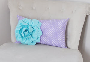 Polka Dot Lumbar Pillow Aqua Dahlia on Lavender and White Polka Dot Lumbar Pillow 9 x 16 - Daisy Manor