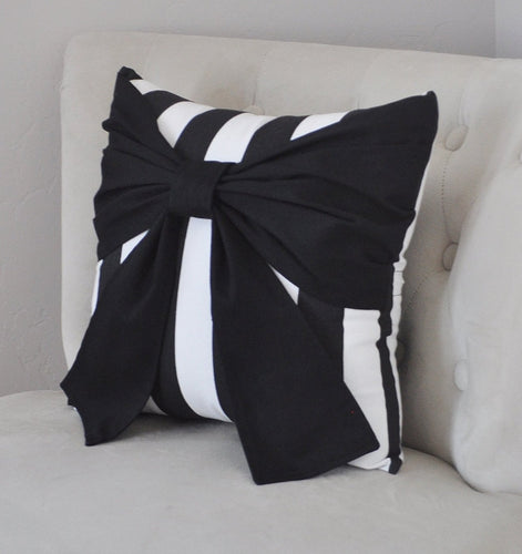 Black and White Stripe Bow Pillow - Daisy Manor