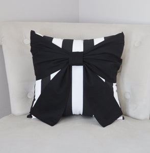 Black and White Stripe Bow Pillow - Daisy Manor