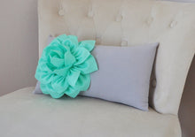 Load image into Gallery viewer, Mint Green Lumbar Pillow -Mint Dahlia on Gray Lumbar Pillow 9 x 16 - Nursery Rocker Recliner Pillow - - Daisy Manor
