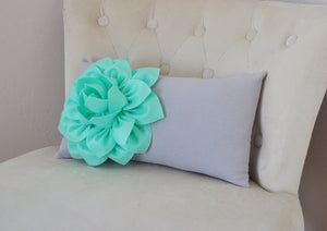 Mint Green Lumbar Pillow -Mint Dahlia on Gray Lumbar Pillow 9 x 16 - Nursery Rocker Recliner Pillow - - Daisy Manor