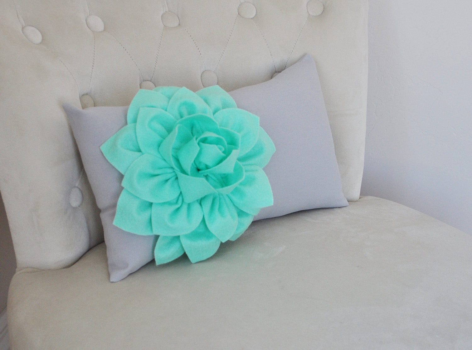 Mint Green Lumbar Pillow Mint Dahlia on Gray Lumbar Pillow 9 x 16