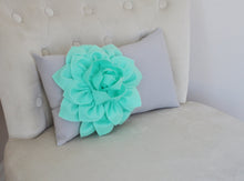 Load image into Gallery viewer, Mint Green Lumbar Pillow -Mint Dahlia on Gray Lumbar Pillow 9 x 16 - Nursery Rocker Recliner Pillow - - Daisy Manor
