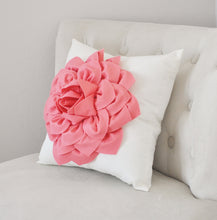 Load image into Gallery viewer, Light Coral Dahlia Felt Flower on Ivory Pillow - Pick your Colors - Pink Coral Flower Pillow - Daisy Manor
