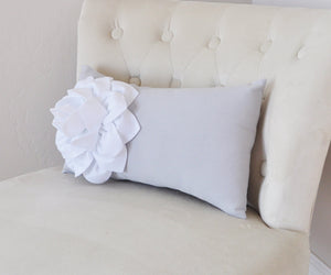Gray Lumbar Pillow. White Dahila on Light Gray Lumbar Pillow 9 x 16 Oblong Pillow Recliner Pillow - Daisy Manor