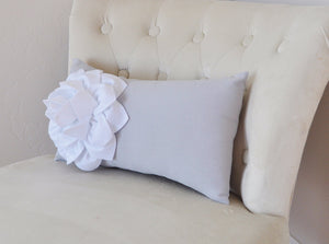 Gray Lumbar Pillow. White Dahila on Light Gray Lumbar Pillow 9 x 16 Oblong Pillow Recliner Pillow - Daisy Manor