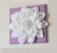 Load image into Gallery viewer, Wall Art - White Dahlia on Lilac 12 x12&quot; Canvas Wall Art - Baby Nursery Wall Decor - - Daisy Manor
