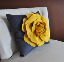 Load image into Gallery viewer, Rose Pillow Mustard Yellow on Grey - Daisy Manor
