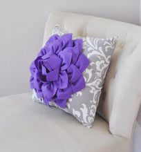 Load image into Gallery viewer, Pillows---Lavender Dahlia Flower, Gray Damask, Gift for Her, Unique Pillow - Daisy Manor
