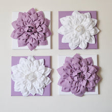 Load image into Gallery viewer, Wall Art -Set of Three White Dahlia on Lilac 12 x12&quot; Canvas Wall Art - Home Decor - Nursery Decor - Daisy Manor
