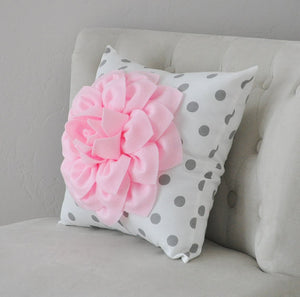 Two Wall Flowers -Light Pink Dahlia on White with Grey Polka Dots 12 x12" Canvas Wall Art- Baby Nursery Wall Decor- - Daisy Manor