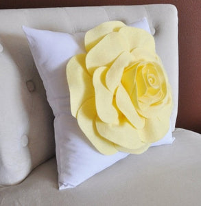 Throw Pillow Light Yellow Rose on White Pillow 14x14 - Daisy Manor