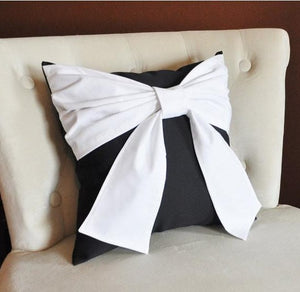 Black and White Big Bow Pillow Decorative Throw Pillow - Daisy Manor