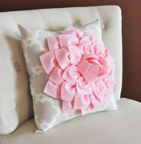Light Pink Dahlia Flower on Neutral Gray Tarika Pillow Accent Pillow Throw Pillow Toss Pillow - Daisy Manor