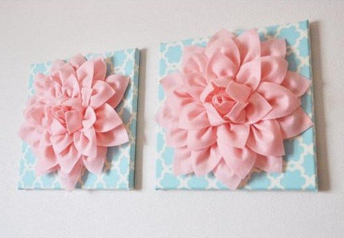 Two Wall Flowers -Light Pink Dahlia on Blue Tarika 12 x12