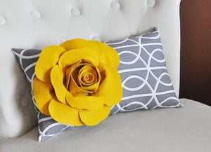 Mustard Rose on Charcoal Gray Porta Bella Pillow - Daisy Manor