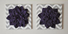 Load image into Gallery viewer, Two Wall Flower -Deep Purple Dahlia on Gray and White Chevron 12 x12&quot; Canvas Wall Art- Baby Nursery Wall Decor- - Daisy Manor
