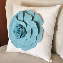 Load image into Gallery viewer, Rose Applique Dusty Blue Rose on Cream Pillow 14x14 -New Color- - Daisy Manor
