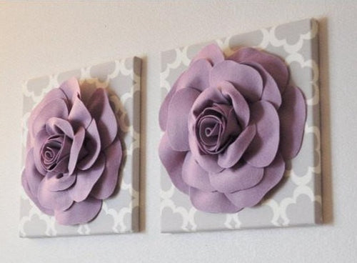 Lilac Roses on Gray Tarika Canvases - Daisy Manor