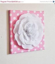 Load image into Gallery viewer, Nursery Wall Decor -White Rose on Pink with White Polka Dot 12 x12&quot; Canvas Wall Art- Flower Wall Art - Daisy Manor
