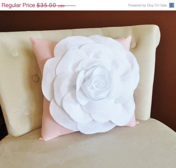 Throw Pillow White Rose on Light Pink Pillow 14x14 - Daisy Manor