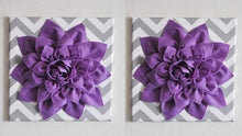 Load image into Gallery viewer, Set Of Two Wall Decor -Lavender Dahlia on Gray and White Chevron 12 x12&quot; Canvas Wall Art- Baby Nursery Wall Decor- - Daisy Manor
