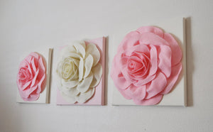 Light Pink and Ivory Rose Wall Hangings Set of Three - Daisy Manor