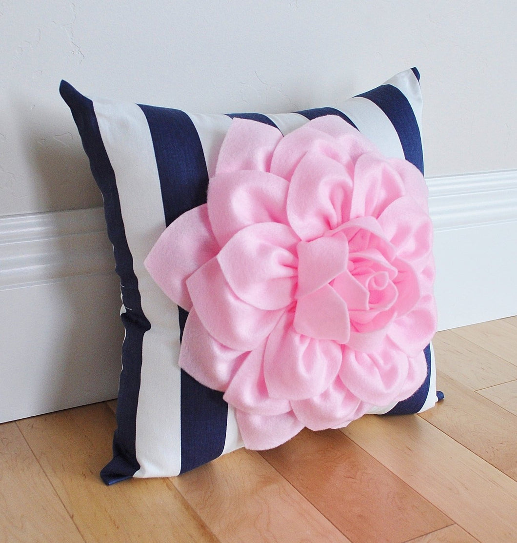 Navy Stripe Floral Pillow - Daisy Manor