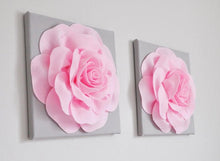 Load image into Gallery viewer, 3D light pink roses on Gray Wall art canvases set of tWO
