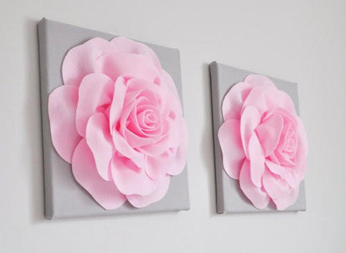 3D light pink roses on Gray Wall art canvases set of tWO
