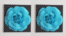 Load image into Gallery viewer, TWO Light Turquoise Roses on Black with White Polka Dot
