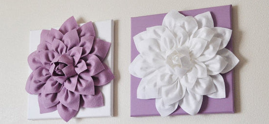 Two Lilac and White Dahlias on White and Lilac Canvases - Daisy Manor