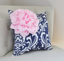 Load image into Gallery viewer, Navy Blue Damask Pillow - Daisy Manor
