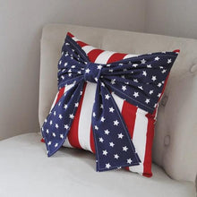 Load image into Gallery viewer, American Flag Bow Pillow Red White and Blue Decor - Daisy Manor
