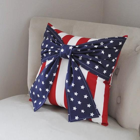 American Flag Bow Pillow Red White and Blue Decor - Daisy Manor