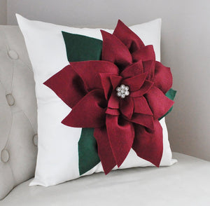 Cranberry Red Poinsettia Pillow for Christmas Decoration